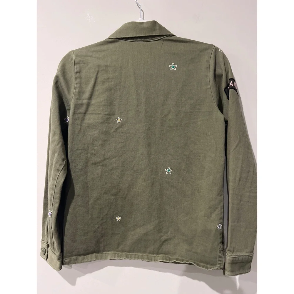 American Eagle Outfitters Olive Green Daisy Embroidered Utility Jacket Womens XS - Picture 3 of 8